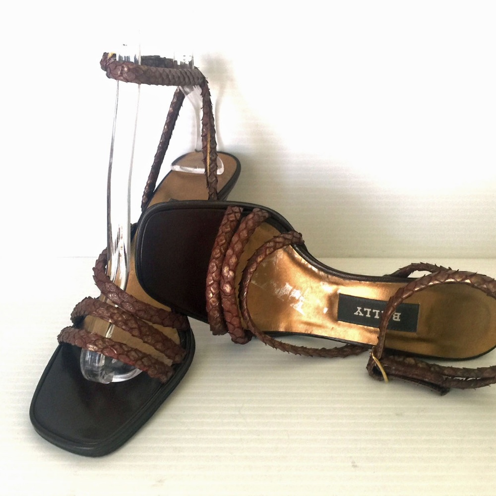 BALLY Reptile Leather Ankle Strap Heels